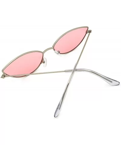 Fashion Cateye Small Metal Frame Sunglasses for Women UV 400 Protection - Silver Frame Pink Lens - CT18REGUNAG $14.10 Square