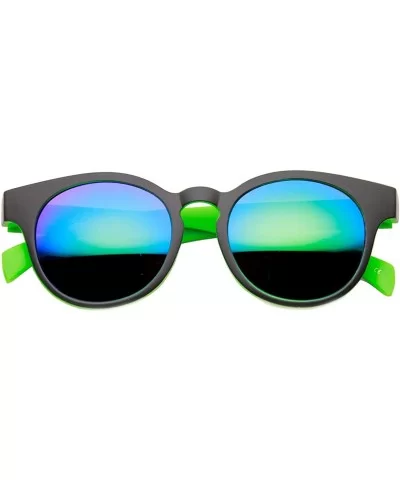 Mod Fashion Two-Tone Flash Mirror Lens Round Horn Rimmed Sunglasses - Black-green Midnight - CD11XOOBI8T $12.44 Round