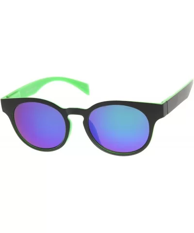 Mod Fashion Two-Tone Flash Mirror Lens Round Horn Rimmed Sunglasses - Black-green Midnight - CD11XOOBI8T $12.44 Round