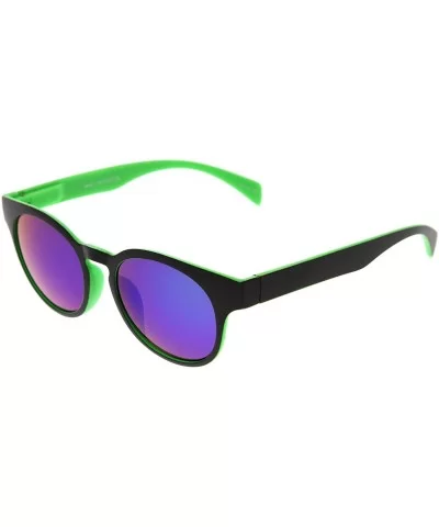 Mod Fashion Two-Tone Flash Mirror Lens Round Horn Rimmed Sunglasses - Black-green Midnight - CD11XOOBI8T $12.44 Round