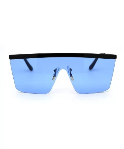 Flat Top Shield Disco Funk Rectangular Sunglasses - Black Silver Blue - CP18YX9R3SK $16.63 Shield