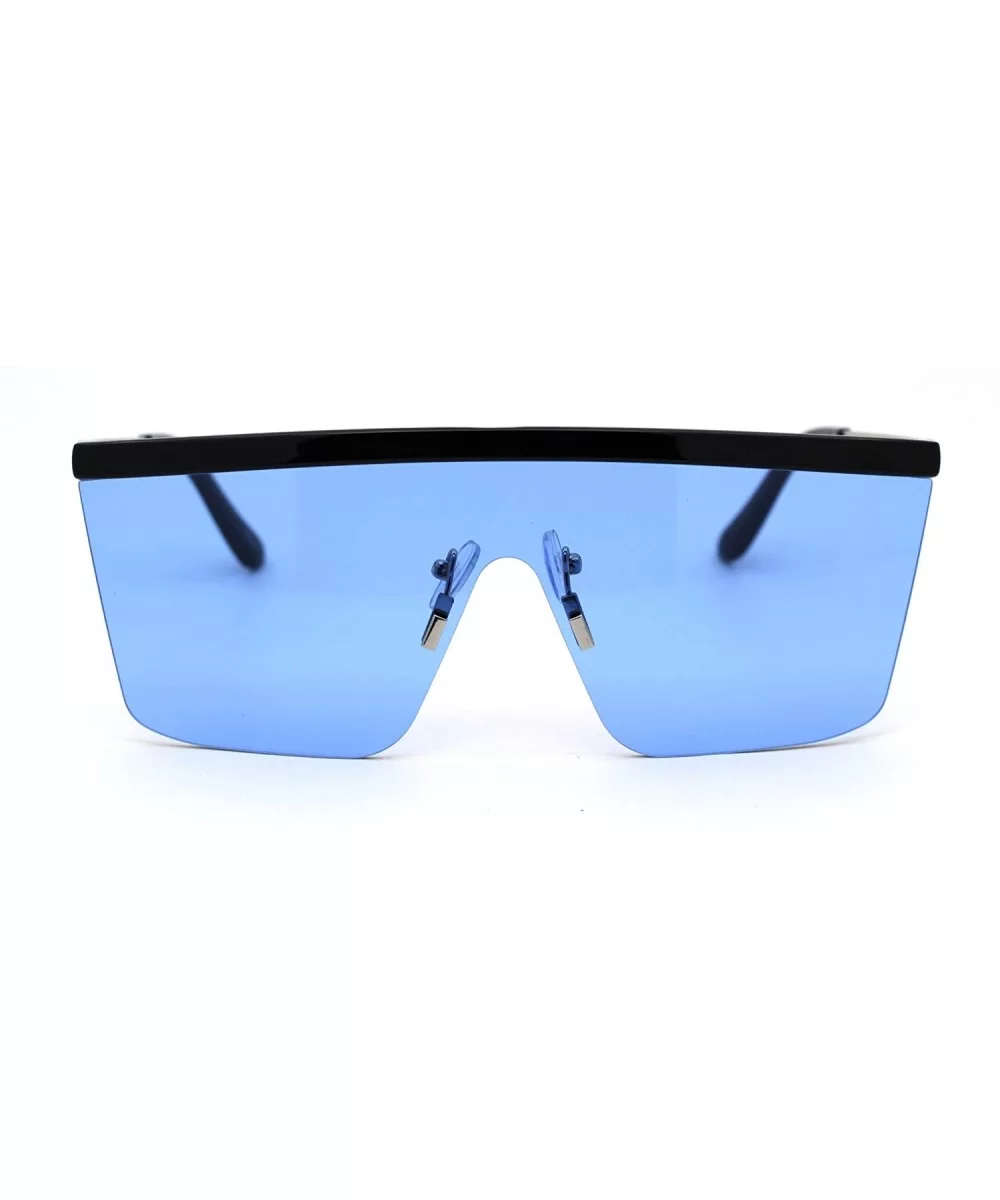 Flat Top Shield Disco Funk Rectangular Sunglasses - Black Silver Blue - CP18YX9R3SK $16.63 Shield