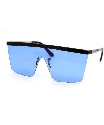 Flat Top Shield Disco Funk Rectangular Sunglasses - Black Silver Blue - CP18YX9R3SK $16.63 Shield