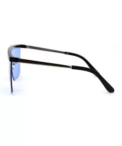 Flat Top Shield Disco Funk Rectangular Sunglasses - Black Silver Blue - CP18YX9R3SK $16.63 Shield