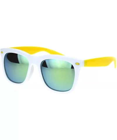 Hipster 2 Tone Oversize Horn Rim Colored Mirror Sunglasses - White Yellow Yellow Mirror - C418RNCNZUR $13.98 Rectangular