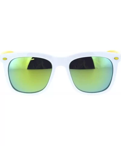 Hipster 2 Tone Oversize Horn Rim Colored Mirror Sunglasses - White Yellow Yellow Mirror - C418RNCNZUR $13.98 Rectangular