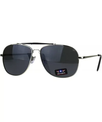 Air Force Sunglasses Vintage Square Aviator Metal Frame UV 400 - Silver (Black) - CJ188U0Q5TO $14.45 Square