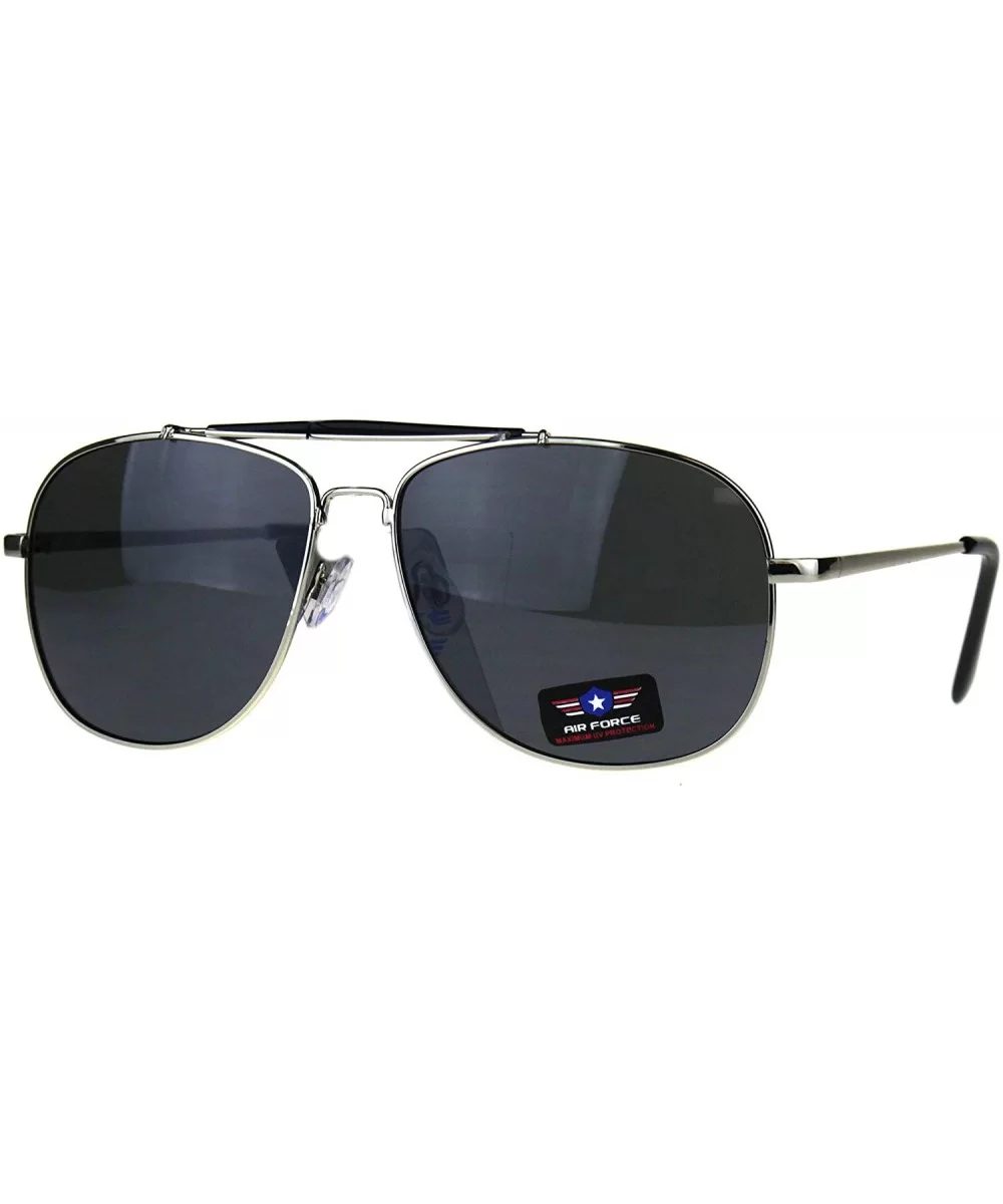 Air Force Sunglasses Vintage Square Aviator Metal Frame UV 400 - Silver (Black) - CJ188U0Q5TO $14.45 Square