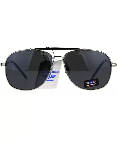 Air Force Sunglasses Vintage Square Aviator Metal Frame UV 400 - Silver (Black) - CJ188U0Q5TO $14.45 Square