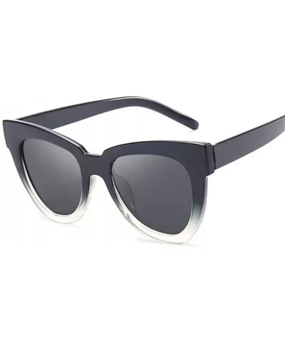 Cat Eye Sunglasses Women Mirror Sun Glasses Ladies Round Lens Shades For Female Eyewear - Black Transparent - CS198XOIGNR $13...