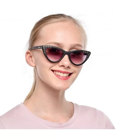 Womens Bling Rhinestones Rivets Cat Eye Anti-Blue Light Reading Glasses - Black Frame/Gray Lenses - CU18XTTAU5Q $16.99 Cat Eye