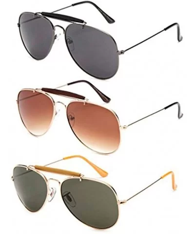 Timeless Classic Aviator Sunglasses with Brow Bar for Men Women - 3 Pack Smoke- Brown & Green - CI185354N9K $34.07 Wrap