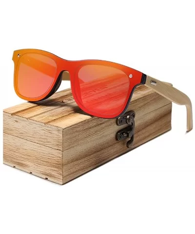 Genuine polarized sunglasses handmade square men fashion Full Lens UV400 Bamboo - Red - CM18ZY0TGE9 $37.58 Rectangular