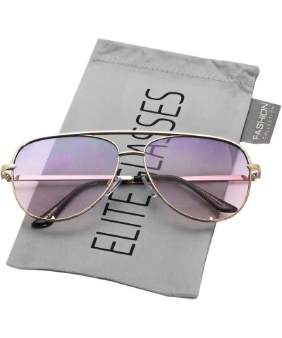 Rose Gold Pink Men Women Sunglasses Aviator Mirrored Metal Oversize Glasses - Purple Gradient - CD180RN3KUO $14.14 Aviator