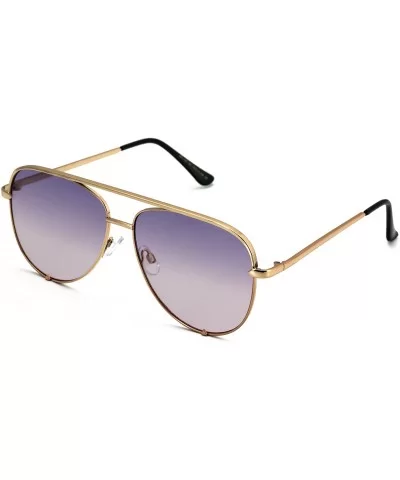 Rose Gold Pink Men Women Sunglasses Aviator Mirrored Metal Oversize Glasses - Purple Gradient - CD180RN3KUO $14.14 Aviator