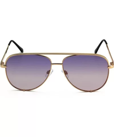 Rose Gold Pink Men Women Sunglasses Aviator Mirrored Metal Oversize Glasses - Purple Gradient - CD180RN3KUO $14.14 Aviator