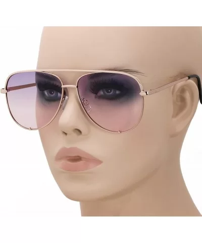 Rose Gold Pink Men Women Sunglasses Aviator Mirrored Metal Oversize Glasses - Purple Gradient - CD180RN3KUO $14.14 Aviator