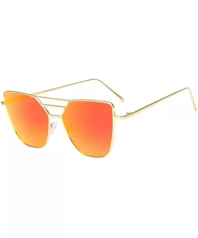 Polarized Sunglasses for Women Men Oversized Metal Frame UV400 Flat Lens Cat Eye Fashion Eyewear - Red -2 - C118SRL8UIQ $12.4...