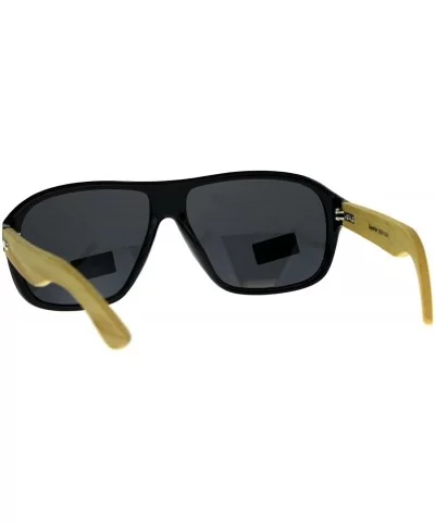 Real Bamboo Wood Temple Sunglasses Mens Racer Square Aviator UV 400 - Black (Black) - C718G3TUMQ5 $18.39 Aviator