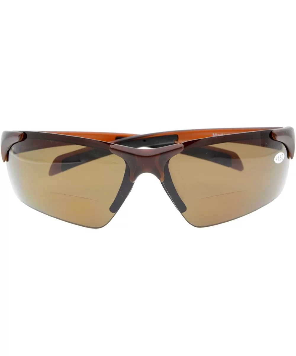 Bifocal Sunglasses with Wrap-Around Sport Design Half Frame for Men and Women - Brown - CN18C3L5X7Z $26.29 Wrap