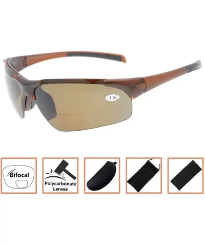 Bifocal Sunglasses with Wrap-Around Sport Design Half Frame for Men and Women - Brown - CN18C3L5X7Z $26.29 Wrap