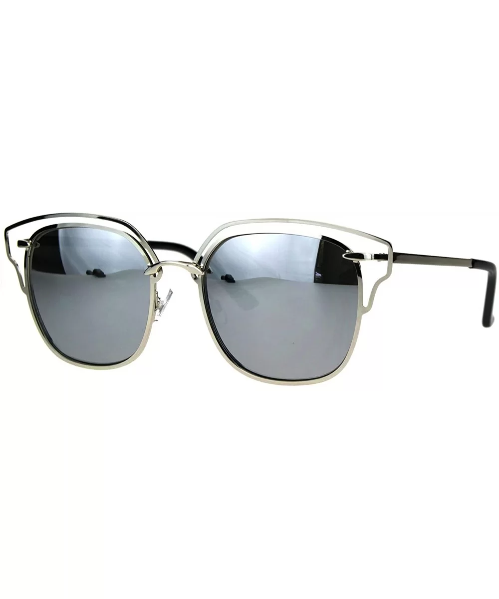 Luxury Metal Wire Half Rim Rectangular Fashion Sunglasses - Silver Mirror - CZ182GQQSGG $20.69 Rectangular