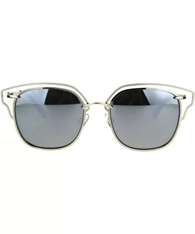 Luxury Metal Wire Half Rim Rectangular Fashion Sunglasses - Silver Mirror - CZ182GQQSGG $20.69 Rectangular