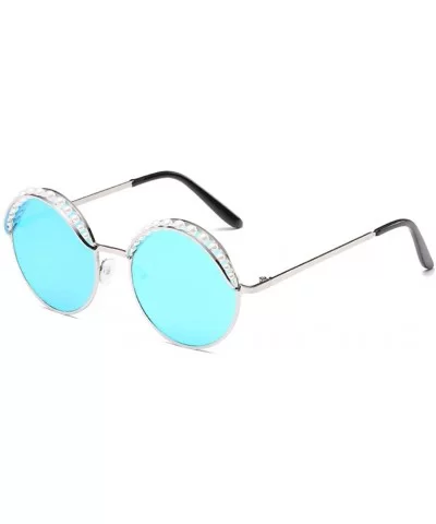 Stylish Round Pearl Decor Sunglasses UV Protection Metal Frame - Pearl-blue Lens - C41905MXIQZ $19.95 Square