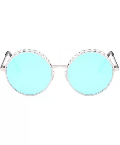 Stylish Round Pearl Decor Sunglasses UV Protection Metal Frame - Pearl-blue Lens - C41905MXIQZ $19.95 Square