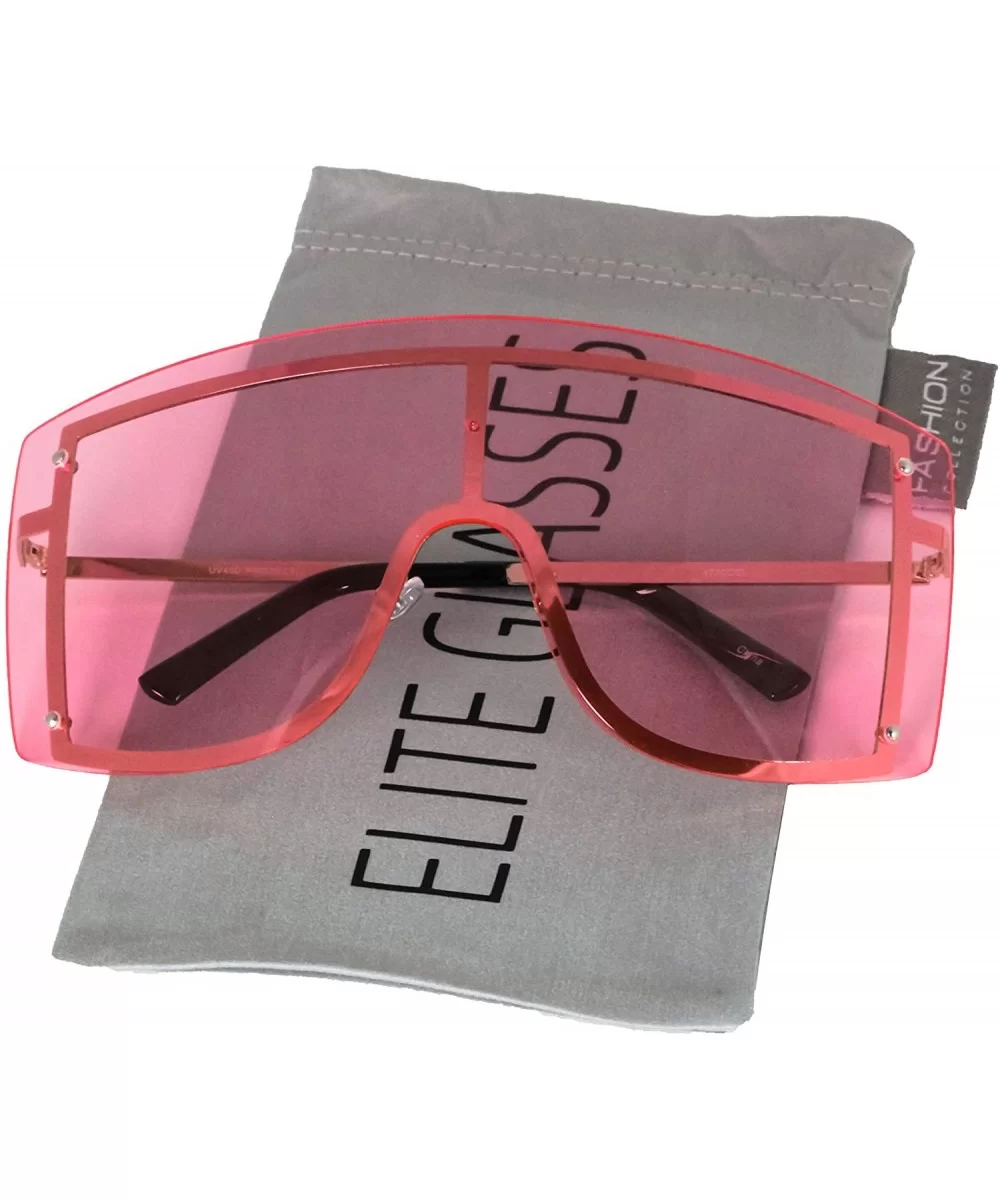 OVERSIZED VINTAGE RETRO Huge Big MASK SHIELD Half Face Owen Style SUNGLASSES - Light Pink - C718EXGUUX5 $18.10 Semi-rimless