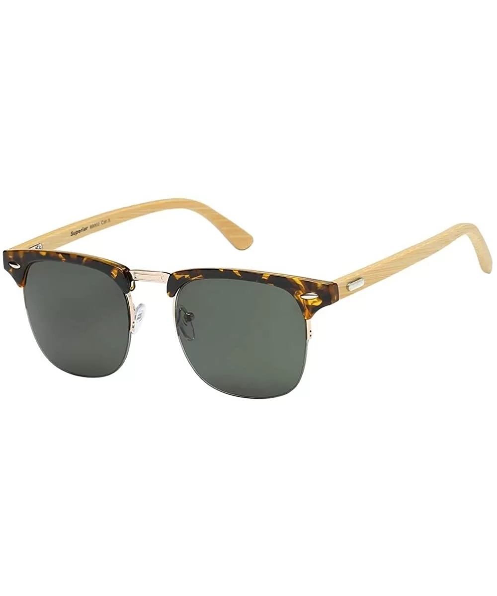 Unisex Bamboo Wood Semi Rimless Half Frame for Men and Women - Leopard Smoke - CT18I8I2TYW $14.57 Rimless