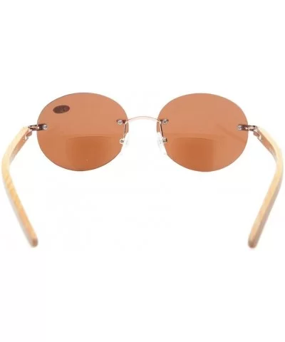 Spring Hinges Wood Arms Rimless Round Bifocal Sunglasses Gold/Brown Lens +3.0 - Gold/Brown Lens - C412N2VU5SF $12.07 Rimless