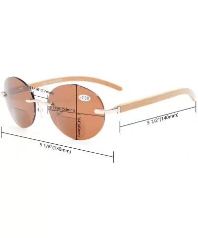 Spring Hinges Wood Arms Rimless Round Bifocal Sunglasses Gold/Brown Lens +3.0 - Gold/Brown Lens - C412N2VU5SF $12.07 Rimless