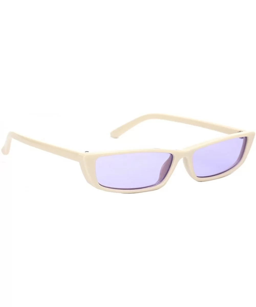 Women Rectangle Small Frame Sunglasses Fashion Designer Square Shades - White Frame/Purple Lens - CM18C754ME8 $11.58 Sport