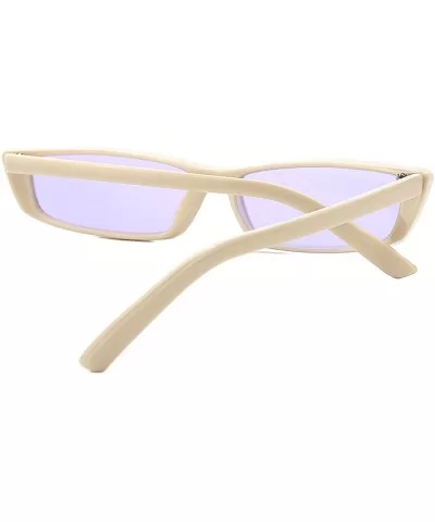 Women Rectangle Small Frame Sunglasses Fashion Designer Square Shades - White Frame/Purple Lens - CM18C754ME8 $11.58 Sport