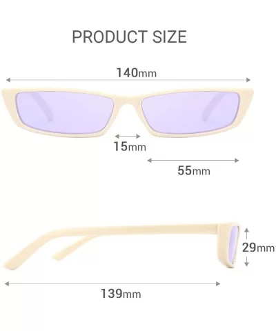 Women Rectangle Small Frame Sunglasses Fashion Designer Square Shades - White Frame/Purple Lens - CM18C754ME8 $11.58 Sport