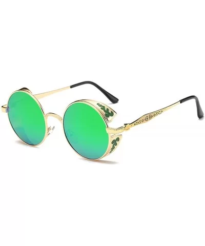 Retro Vintage Polarized Big Round Metal SteamPunk Oversized Cycle SunGlasses For Men Women - Golden & Green - CV189RL4H0Q $25...