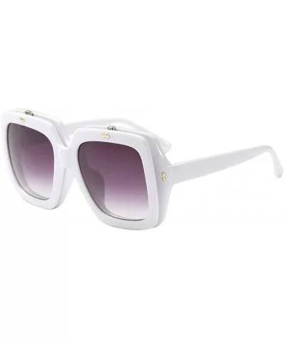 Women Oversized Square Flip Up Sunglasses Vintage Style Shades Eyewear - Color 5 - CG18E5G229S $16.17 Square