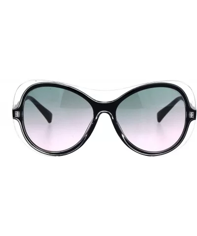 Womens Retro Fashion Sunglasses Clear Outline Double Frame UV 400 - Clear Black (Green Pink) - CM18K7RWEE5 $13.80 Butterfly