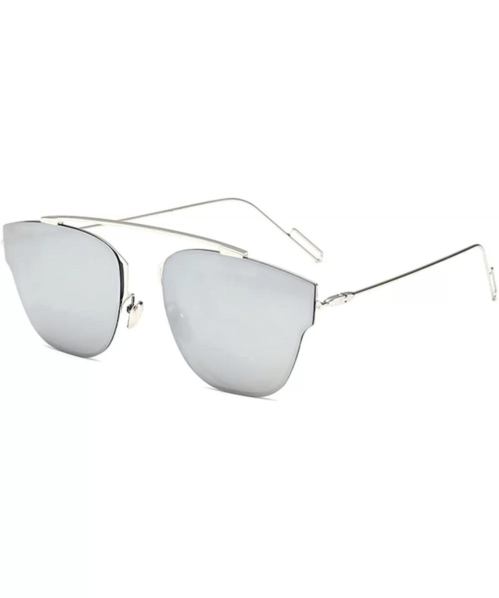 Women Metal Sunglasses Fashion Designer Twin-Beams Frame Colored Lens - 86013_c2_silver_mirror - CP12O7HWCU5 $13.70 Butterfly