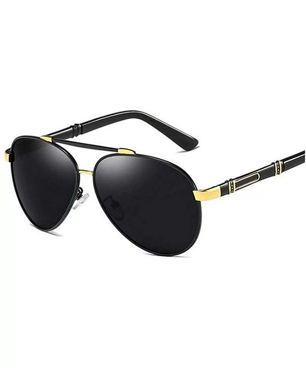 Metal Frame Sunglasses Big Box Polarized Sunglasses Men Fashion - Black Gold Frame Black Ash - CQ18WYWCI2E $29.27 Oval