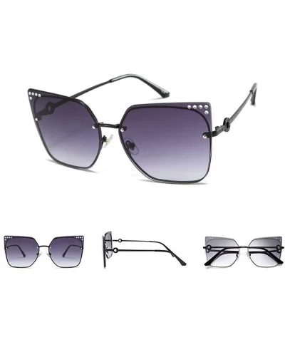 Fashion New Trend Large Frame Luxury Diamond Brand Designer Cat Sunglasses - Grey - C618TOSYIXL $19.39 Rimless