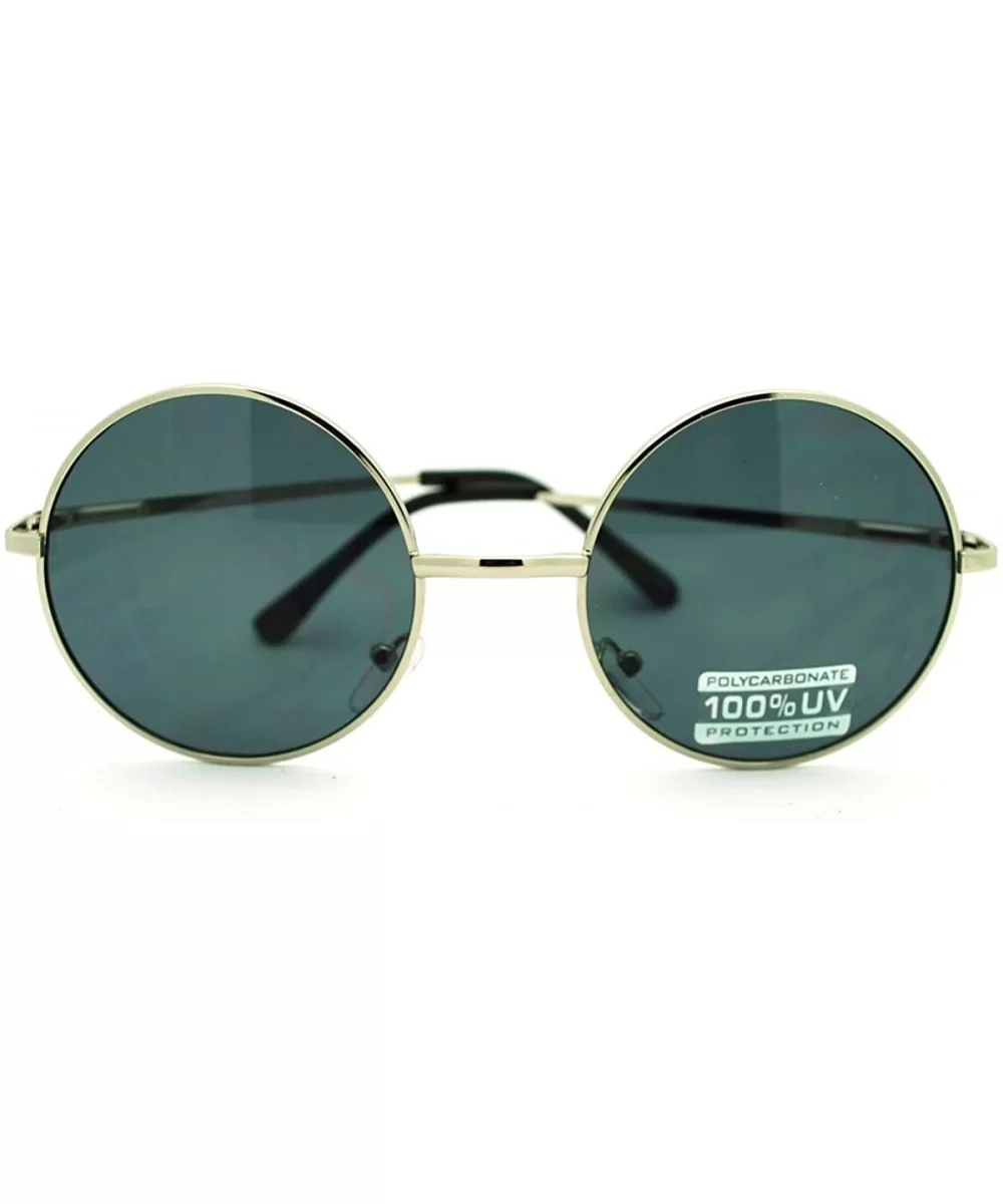 Round Circle Sunglasses Celebrity Fashion Spring Hinge Metal Frame - Silver - CI11F64GCHR $12.43 Round