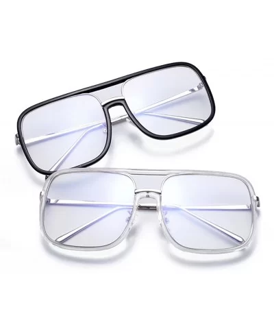 Oversized Pilot Glasses Square Vintage Fashion Designer glasses for Men Women Black Frame Transparrent - CZ18968D3NW $22.56 S...