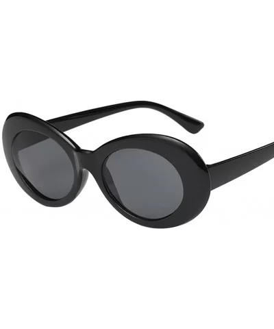 Fahsion Oval Sunglasses for Men Women Cool Eyewear Thick Round Frame (Black Frame Black Grey Lens) - CR188ASNEEK $10.16 Round