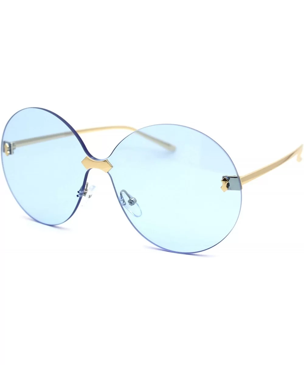 Womens Luxury Mod Rimless Round Chic Sunglasses - Gold Blue - CV18WAXRGDE $17.87 Rimless