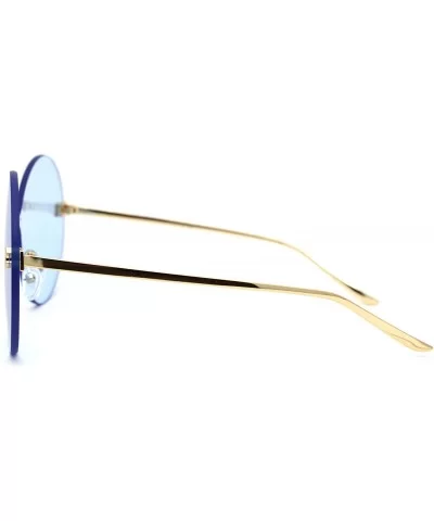 Womens Luxury Mod Rimless Round Chic Sunglasses - Gold Blue - CV18WAXRGDE $17.87 Rimless