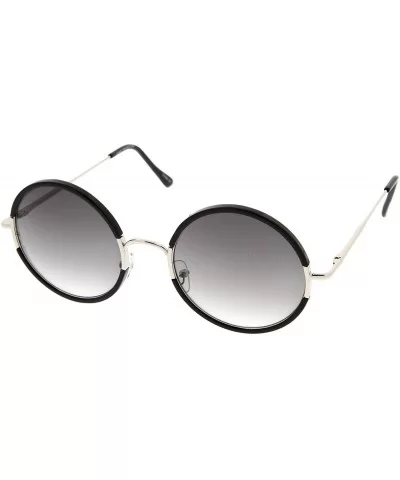 Mid Sized Retro Metal Nose Bridge Slim Temple Round Sunglasses 54mm - Black-silver / Lavender - CU12MXKD429 $15.18 Round