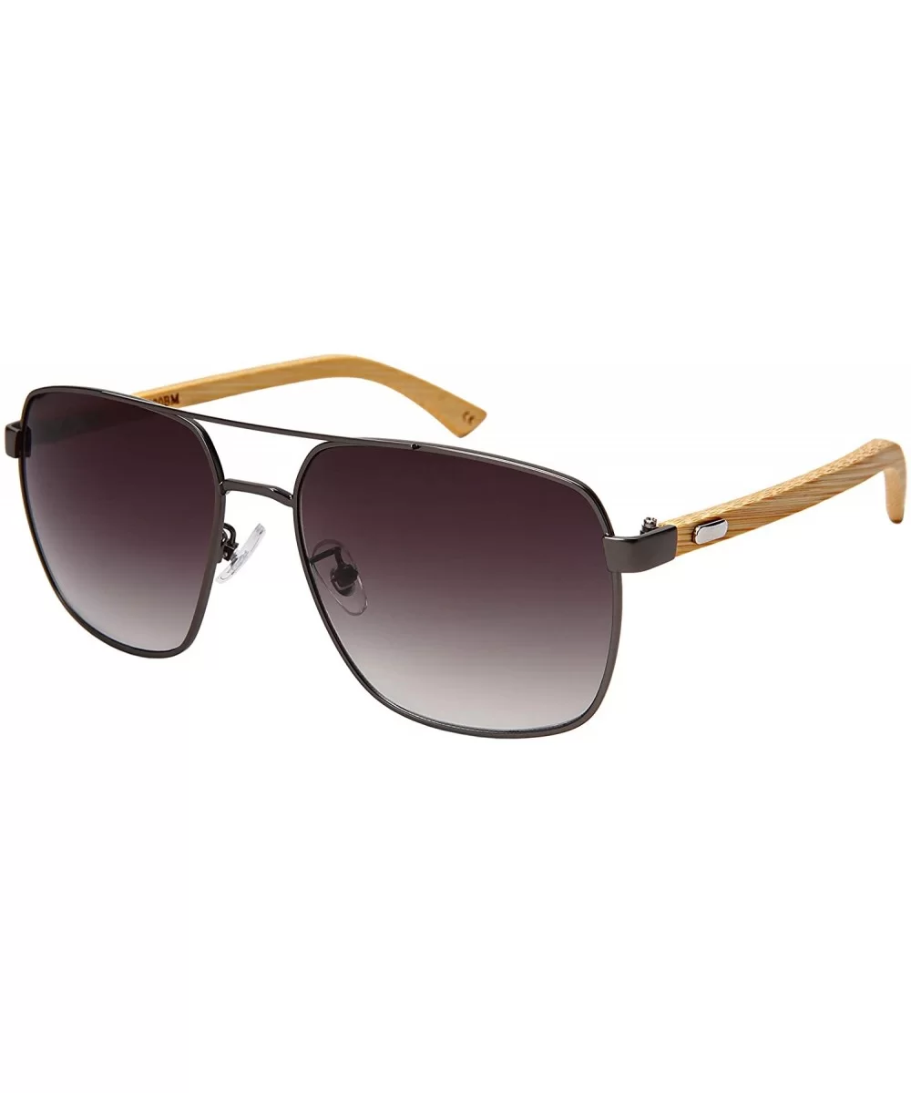 Classic Square Aviator Sunglasses w/Real Bamboo Arms For Men 1220BM-OCR - CQ18O7QHO7K $20.40 Aviator