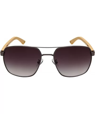 Classic Square Aviator Sunglasses w/Real Bamboo Arms For Men 1220BM-OCR - CQ18O7QHO7K $20.40 Aviator